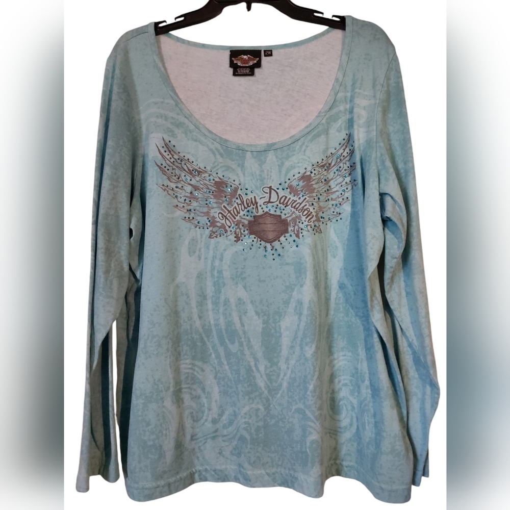 Vintage 2007 Harley Davidson Long Sleeve Top Wings Paisley Tribal EUC